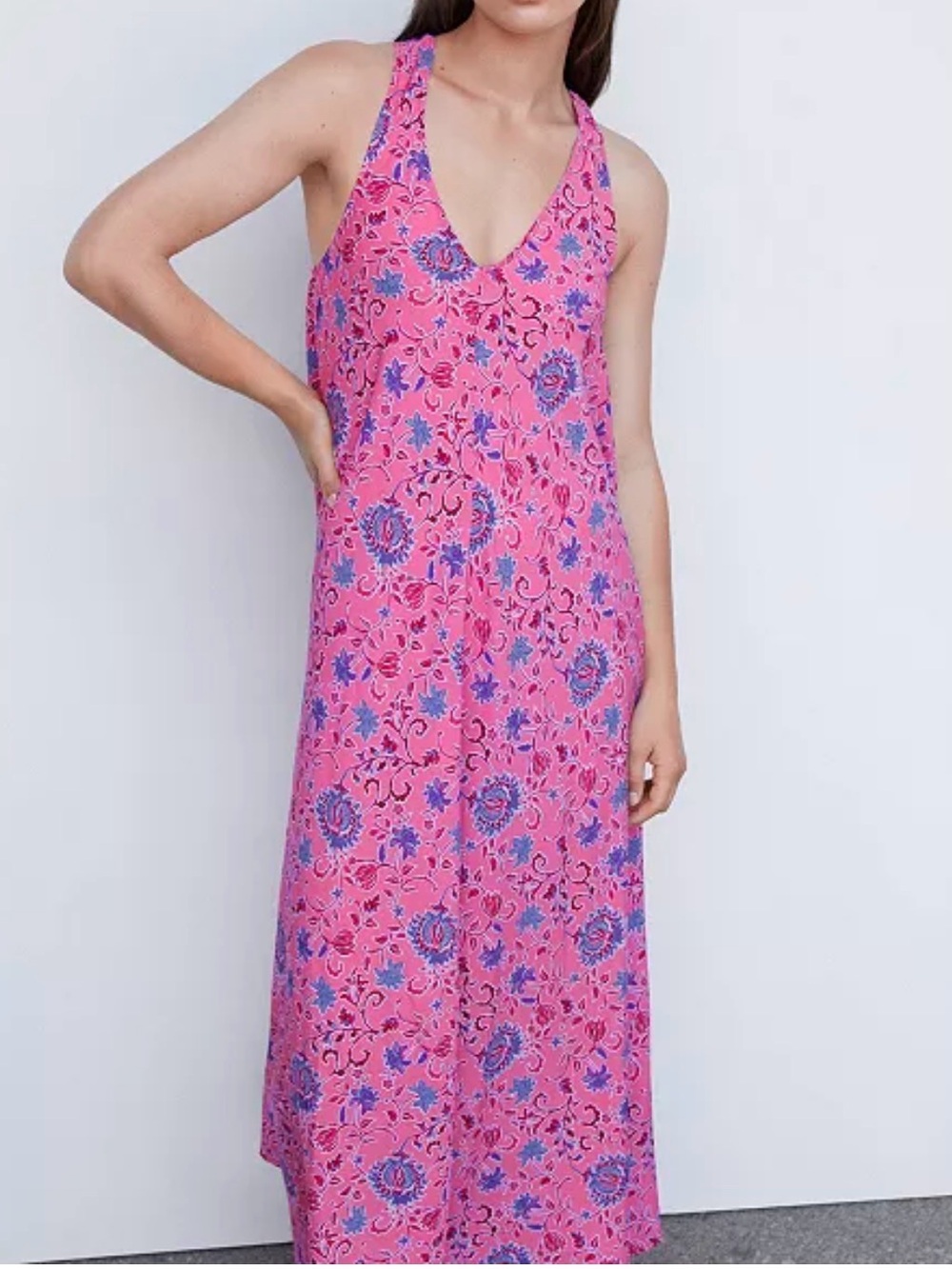 Mango Pink Floral Sleeveless V-Neck Maxi Dress